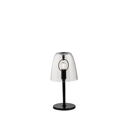 Lampada da tavolo trasparente e nera in vetro soffiato, lampadina E14, 18x36cm