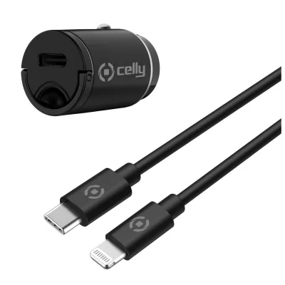 CELLY USB-C CAR CHARG 20W+LIGHTNING CABL CCMINILIGHT