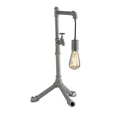 Lampada da tavolo stile industrial zincato in metallo invecchiato, 1 luce E27, 41x30x61cm