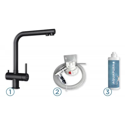 PRONTA CONSEGNA - Schock Miscelatore 3 vie con kit acqua filtrata NEW AQUAPURA 3X1 SXPUR3BKN finitura acciaio nero