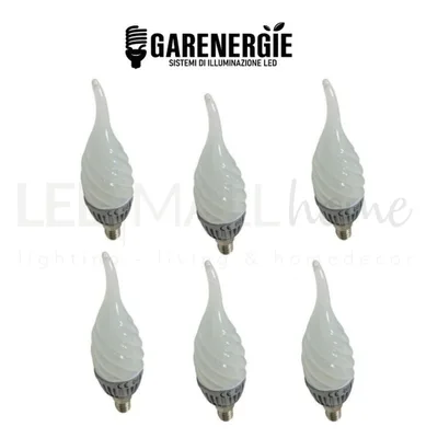 kit 6pz lampadina candela soffio di vento led 5w e14 bianco freddo 6500k