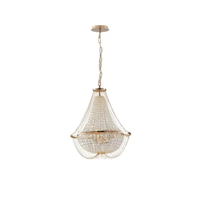 Lampadario a sospensione in metallo e cristalli K9 oro, 4 luci E14, 45x120cm
