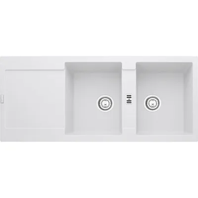 Franke: Lavello due vasche con gocciolatoio Maris MRG 621 114.0153.948 finitura fragranite bianco da 116x50 cm