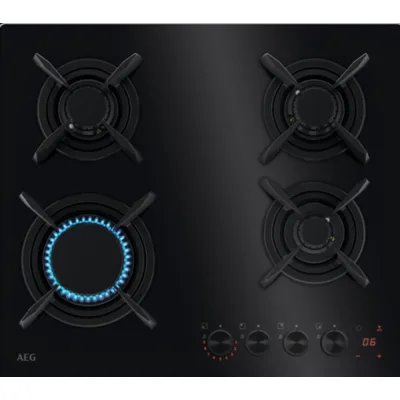 AEG Piano cottura a gas FlameLight HKB 64453 NB finitura vetro nero da 59 cm