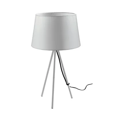 Lampada da tavolo in metallo bianco con paralume in tessuto, 1 luce E27, 30x58.5cm