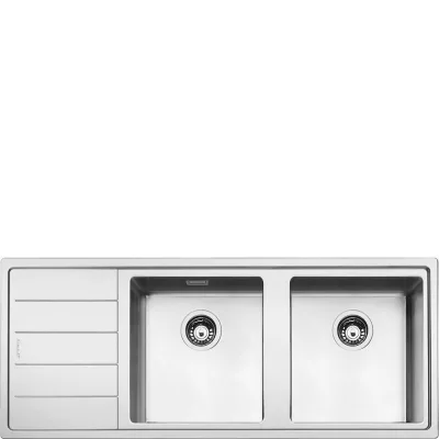Smeg S Lavello due vasche con gocciolatoio sx LFT116S finitura acciaio inox da 117x51 cm - Filotop/Flat