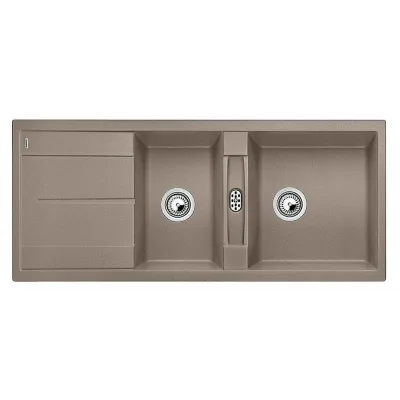 Blanco Lavello due vasche con gocciolatoio METRA 8 S 1517357 finitura tartufo da 116x50 cm - Sopratop