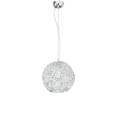 Lampadario a sospensione in alluminio cromato e cristalli, lampadina E27, 35x120cm