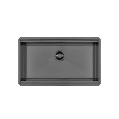 Foster Lavello una vasca 1034 856 finitura acciaio PVD gun metal da 79x46.6 cm