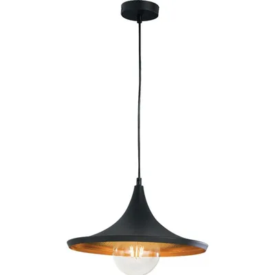 Lampadario a sospensione in metallo nero e oro, forma conica, 1 luce E27, 35x120cm