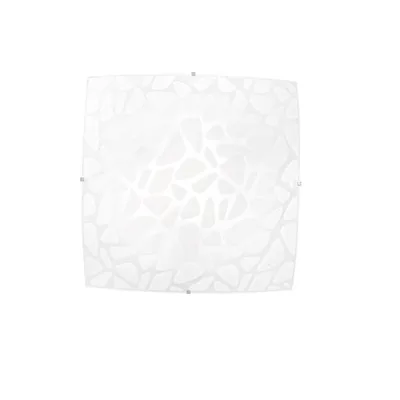 Plafoniera in vetro bianco satinato, decorazione a sassi, 4 luci E27, 50x50cm