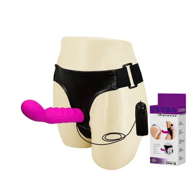 Strap-On Vibrante Baile Ultra Harness 15,5 cm Silicone Rosa Curvo Regolabile con Controller