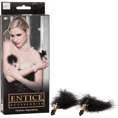 Morsetti per capezzoli con piume Entice nero e oro pinze bondage BDSM fetish