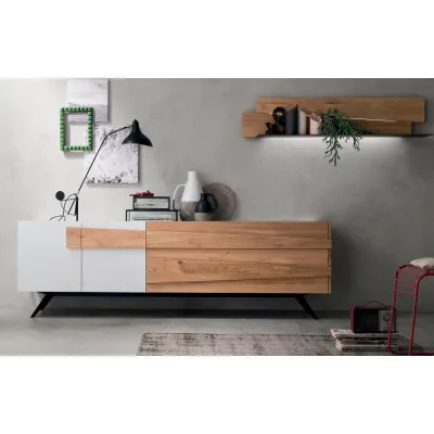 Maronese Acf Madia in appoggio SCUDERIA con basamento in metallo da L.178 cm - 1 anta e 1 cassettone con maniglia rovere
