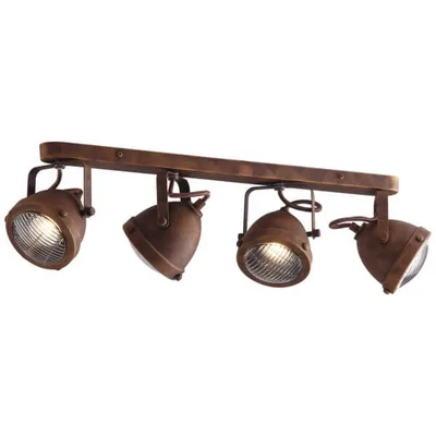 Applique stile industrial in metallo ruggine, punti luce orientabili, 4 luci GU10, 64.5x15.5cm