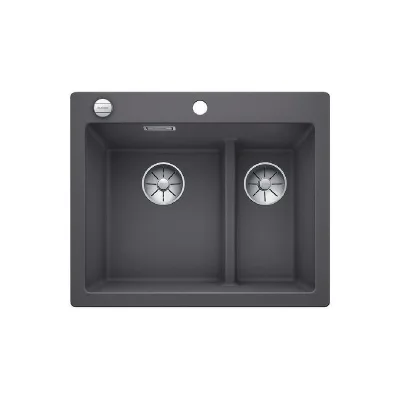 Blanco Lavello una vasca SX con vaschetta PLEON 6 Split 1521690 finitura grigio roccia da 61.5x51 cm - Sopratop