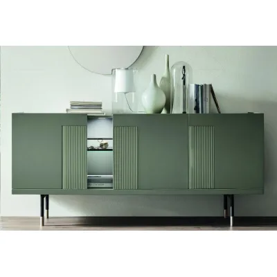 Maronese Acf Madia in appoggio AURA GLASS con basamento in metallo da L.176 cm e H.74/81 cm - 3 ante e 1 vano giorno