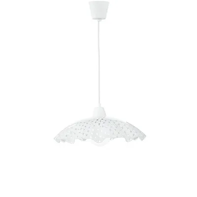Lampadario a sospensione in vetro bianco con effetto merletto, 1 luce E27, 42x120cm