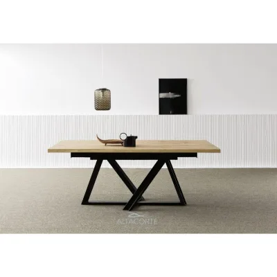 Altacorte Tavolo allungabile Wien con struttura in ferro e piano a scelta da 220(320)x100 cm - 1 allunga, bordo irregolare