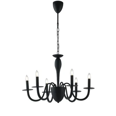 Lampadario classico in metallo nero e piattini neri, 6 lampadine E14, 78x150cm