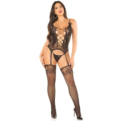 Completino Sexy Cami Garter with Stockings and String Nero