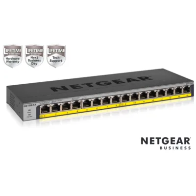 NETGEAR GS116LP Switch Unmanaged 16 porte Gigabit PoE+ (budget 76W),Garanzia a vita+NBD GS116LP-100EUS