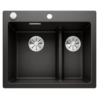 PRONTA CONSEGNA - Blanco Lavello una vasca SX con vaschetta PLEON 6 Split 1525955 finitura nero da 61.5x51 cm - Sopratop