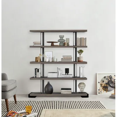 Altacorte Libreria fissa monofacciale Eco Layout 8 con struttura in ferro e ripiani in legno da 150 cm e h. 198 cm