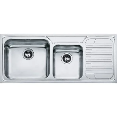 Franke: Lavello due vasche con gocciolatoio a destra Galassia GAX 621 101.0017.506 finitura inox satinato da 116x50 cm