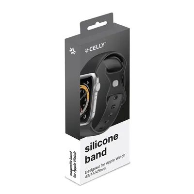 CELLY APPLE WATCH 42/44/45 SILICONE BLACK WBANDSIL44BK