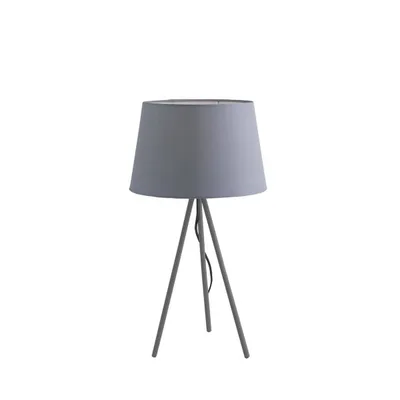 Lampada da tavolo in metallo grigio con paralume in tessuto, 1 luce E27, 30x58.5cm