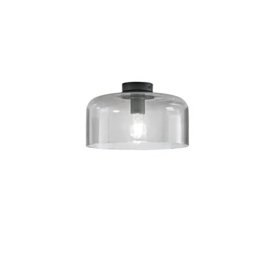 Plafoniera elegante in vetro grigio fumè, lampadina E27, 23x30cm