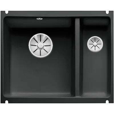 Blanco Lavello una vasca con vaschetta SUBLINE 350/150-U 1514531 in ceramica nero da 56.7x45.6 cm - Sottotop
