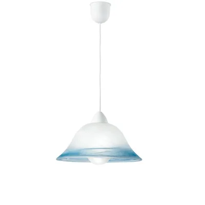 Lampadario a sospensione in vetro con bordo decorato blu, 1 luce E27, 31x120cm
