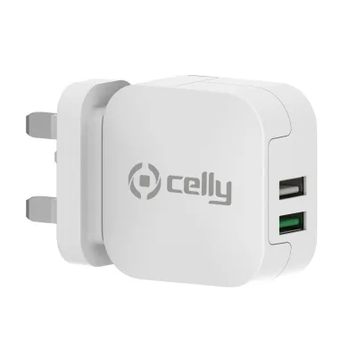 CELLY 2USB-A UK WALL CHARGER 17W WHITE TC2USBTURBOUK