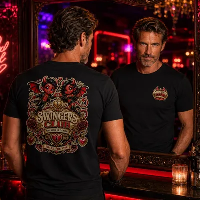 T-shirt Swingers Club unisex per coppie aperte e scambisti - Nero, 4XL