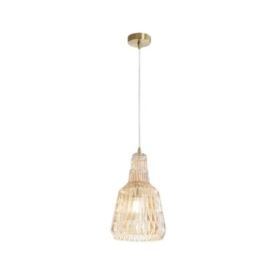 Sospensione in vetro cristallo sfaccettato ambra, lampadina E27, 23x150cm