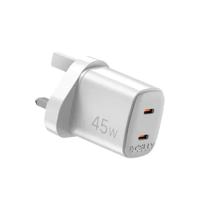 CELLY UK WALL CHARGER GAN 2USBC 45W WHITE UPTC2C45WWHUK
