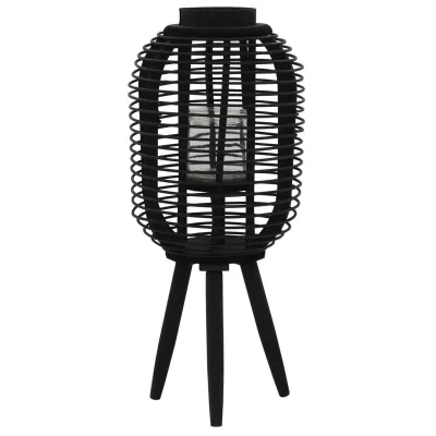 Kaia Mini — Supporto per lanterna da tavolo in bambù, nero (piccolo)