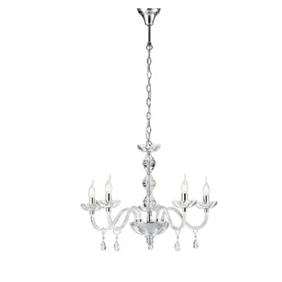 Lampadario luxury a sospensione cromo in cristallo, 5 luci E14, 70x190cm
