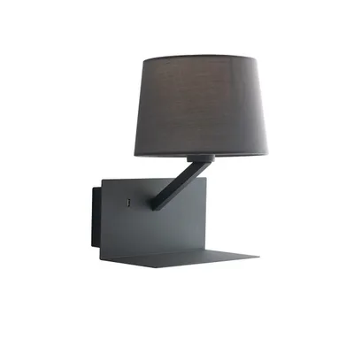 Applique grigia in metallo e paralume in tessuto, 1 luce E27, entrata USB 2A, 23x31cm