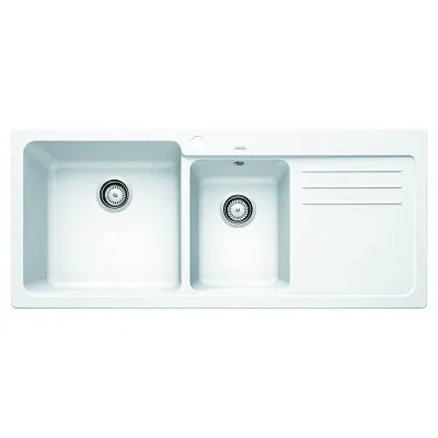 Blanco | Lavello una vasca con gocciolatoio dx NAYA 8 S 1519657 finitura bianco da 116x50 cm - Sopratop
