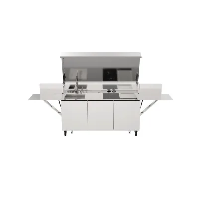 Bautek Foster Cucina da esterno a libera installazione FINALMENTE 7555 002 in acciaio inox da 185/327 cm