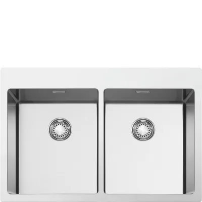 PRONTA CONSEGNA - Smeg S Lavello due vasche VR12S3434RS finitura acciaio inox da 75x51 cm - Filotop/Flat