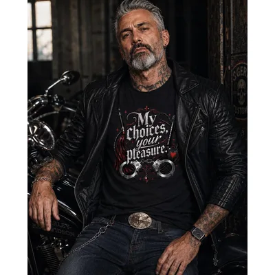 T-shirt BDSM Bondage Fetish "Le mie scelte, il tuo piacere" unisex - Nero, XS