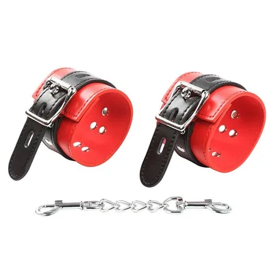 Manette Polsi BDSM OHMAMA rosso nero regolabili fibbia catena metallo unisex