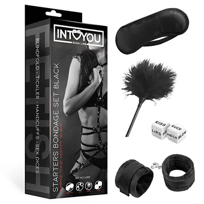 Bondage set nero manette maschera dadi tintillatore Intoyou Fetish kit