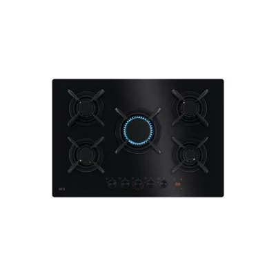 PRONTA CONSEGNA - AEG Piano cottura a gas FlameLight HKB 75453 NB finitura vetro nero da 74 cm