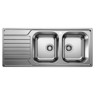 PRONTA CONSEGNA - Blanco Lavello due vasche con gocciolatoio sx DINAS 8 S 1328106 in acciaio inox da 116x50 cm - Sopratop