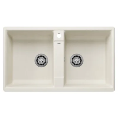 PRONTA CONSEGNA - Blanco | Lavello due vasche ZIA 9 1527210 finitura soft white da 86x50 cm - Sopratop